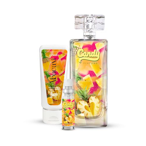 Kit Necessaire Abacaxi: Perfume 55ml + Creminho 60g + Perfume de bolso