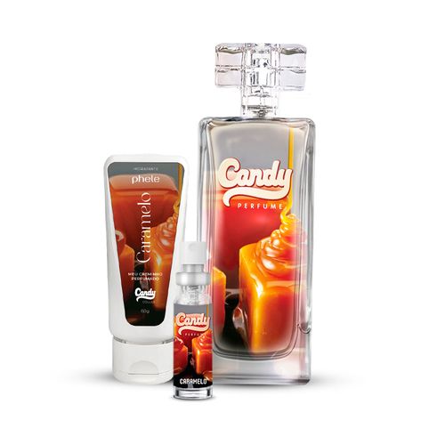 Kit Necessaire Caramelo: Perfume 55ml + Creminho 60g + Perfume de bolso