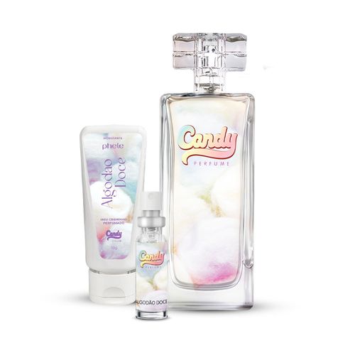 Kit Necessaire Algodão Doce: Perfume 55ml + Creminho 60g + Perfume de bolso